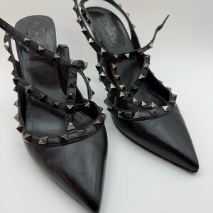 VALENTINO NOIR ROCKSTUD BLACK 100MM SLING BACK PUMPS SIZE 40.5